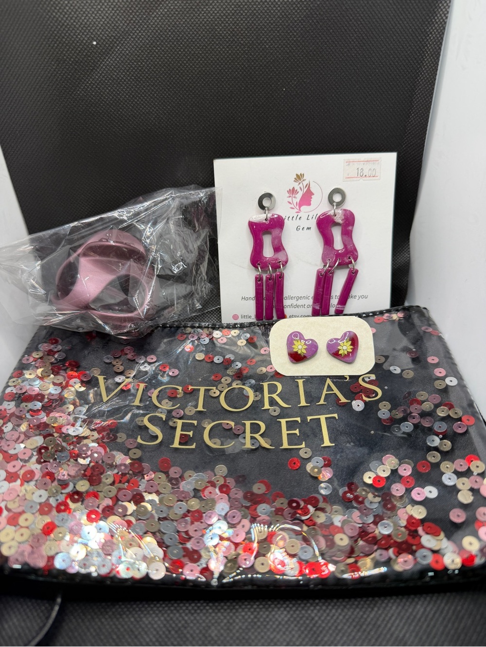 Victoria’s Secret Sequin Cosmetic Bag + Handmade Jewelry Bundle